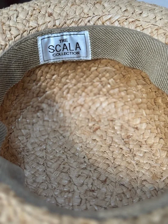 Scala Collection Straw Boater Hat Natural Ribbon Wide Brim Summer - Picture 2 of 4